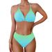Women's Clothing Colorful Printed Triangle Bikini Plus Size Two Piece Swimsuit Simple Design Polyester Spring Autumn Summer Winter_ecoleips.com