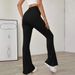 Voya Women's Spring Summer New European And American Style High-waisted Slim-fit No-belt Flared Knit Casual Long Pants Casual Flared Pants_ecoleips.com
