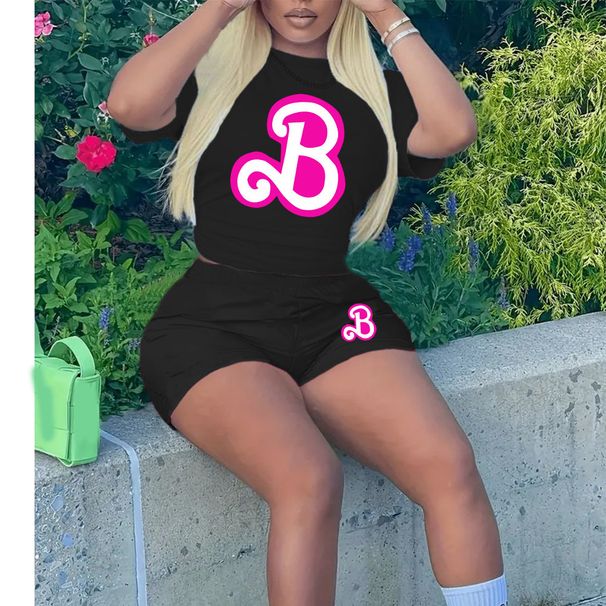 Women's Clothing American Style Two Piece Tracksuit T-Shirt And Shorts Set_ecoleips.com