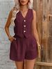 Women's Clothing Women's Linen Vest And Shorts Set Style Spring Summer Casual Commuter V Neck Front Button Summer Clothing_ecoleips.com