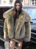 Women's Faux Fur Jacket With Ombre Dyed Raccoon Collar – Stylish Short Coat For Winter, Streetwear & Elegant Outfits (XS-XXL)_ecoleips.com