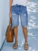 Vintage-Inspired Distressed Denim Shorts – Mid-Length Bermuda Cut With Raw Hem & Ripped Details_ecoleips.com