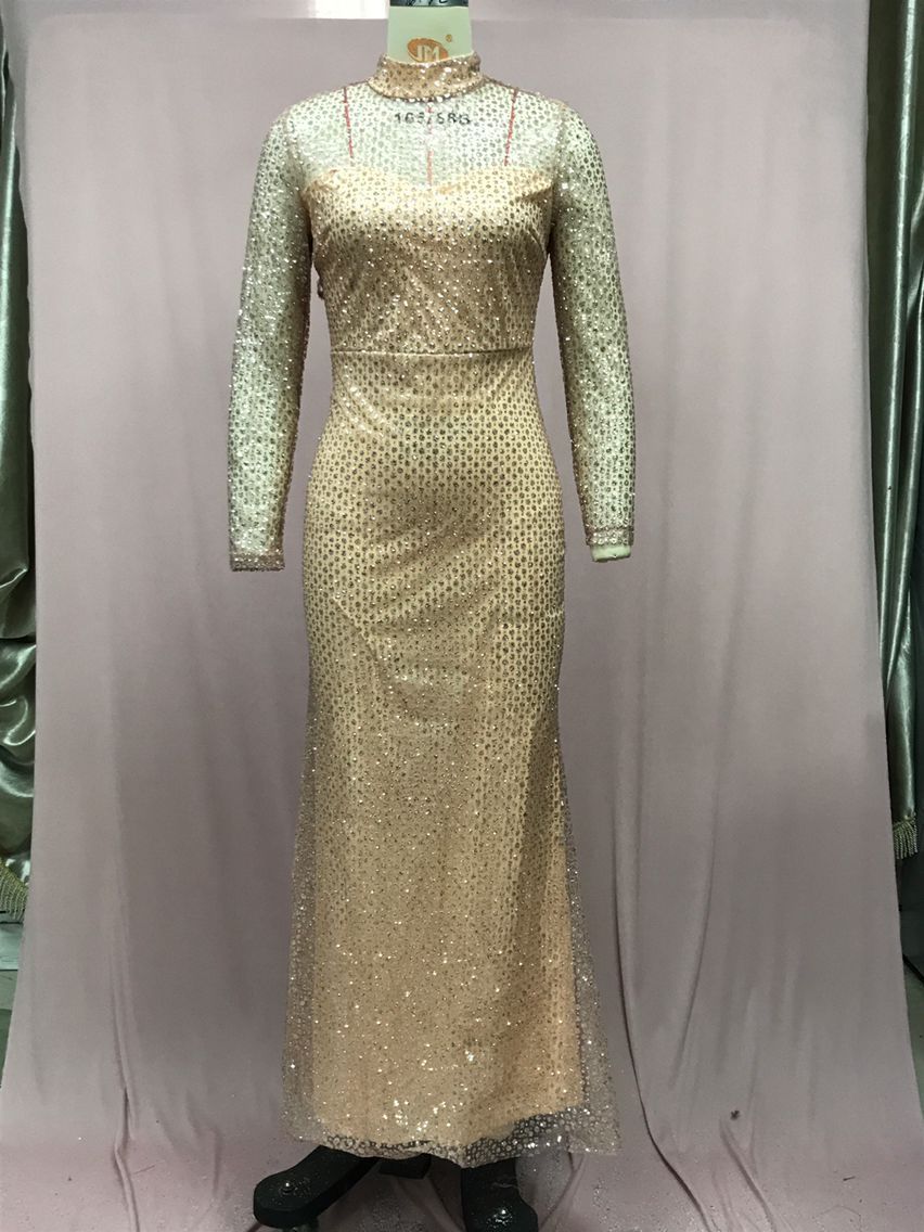 Women's Clothing Sequined Slim Long Sleeve Dress Slim Long Skirt_ecoleips.com