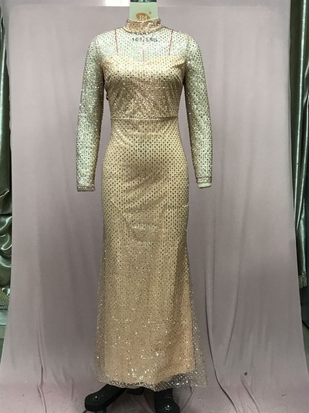 Women's Clothing Sequined Slim Long Sleeve Dress Slim Long Skirt_ecoleips.com