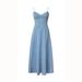 European And American 2025 Spring/Summer New Cross-Border V-Neck Strap Distressed Sexy Elastic Denim Long Dress_ecoleips.com
