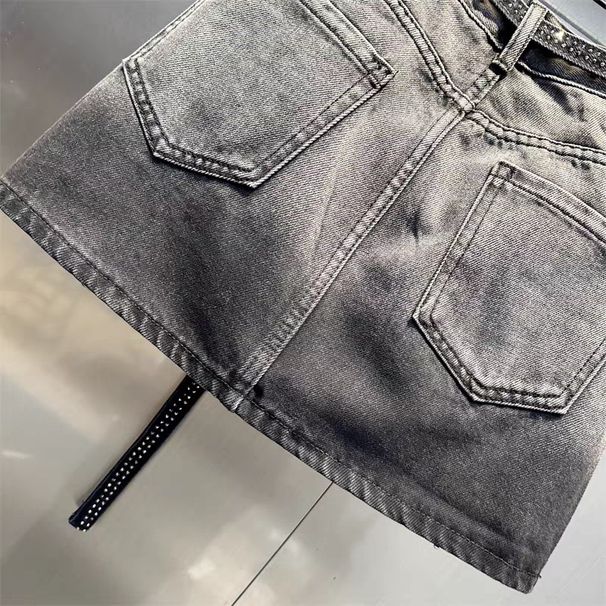 plus Size Denim Midi Skirt High Waisted Slimming Rhinestone Embellished A-Line Bodycon Short Sexy Spring Summer 2025 Style_ecoleips.com
