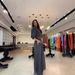 Women's Clothing fashion striped print navel baring top high waist wide leg pants suit_ecoleips.com