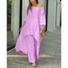 Women's Large Size Two Piece Set Long Sleeved Fashion Casual Suit Cotton And Linen Wide Leg Pants_ecoleips.com