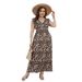 Women's Clothing The High Elastic V Neck Knitted Leopard Print Large Size Dress Sexy Slim Waist Casual Long Skirt_ecoleips.com