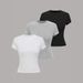 Women's Slim Fit T-Shirt Set 3 Piece Summer Round Neck Short Sleeve Clothing_ecoleips.com