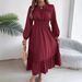 Real Shot Of 2026 Spring/Summer European And American Solid Color Elegant Ruffled Waist-cinching Pleated Long Dress_ecoleips.com