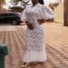 Women's Clothing Elegant Plus Size Floral Embroidered Blouse Dress Stylish Office Wear Lace Details Loose Fit Long Length Polo Collar, Bubble Sleeves_ecoleips.com