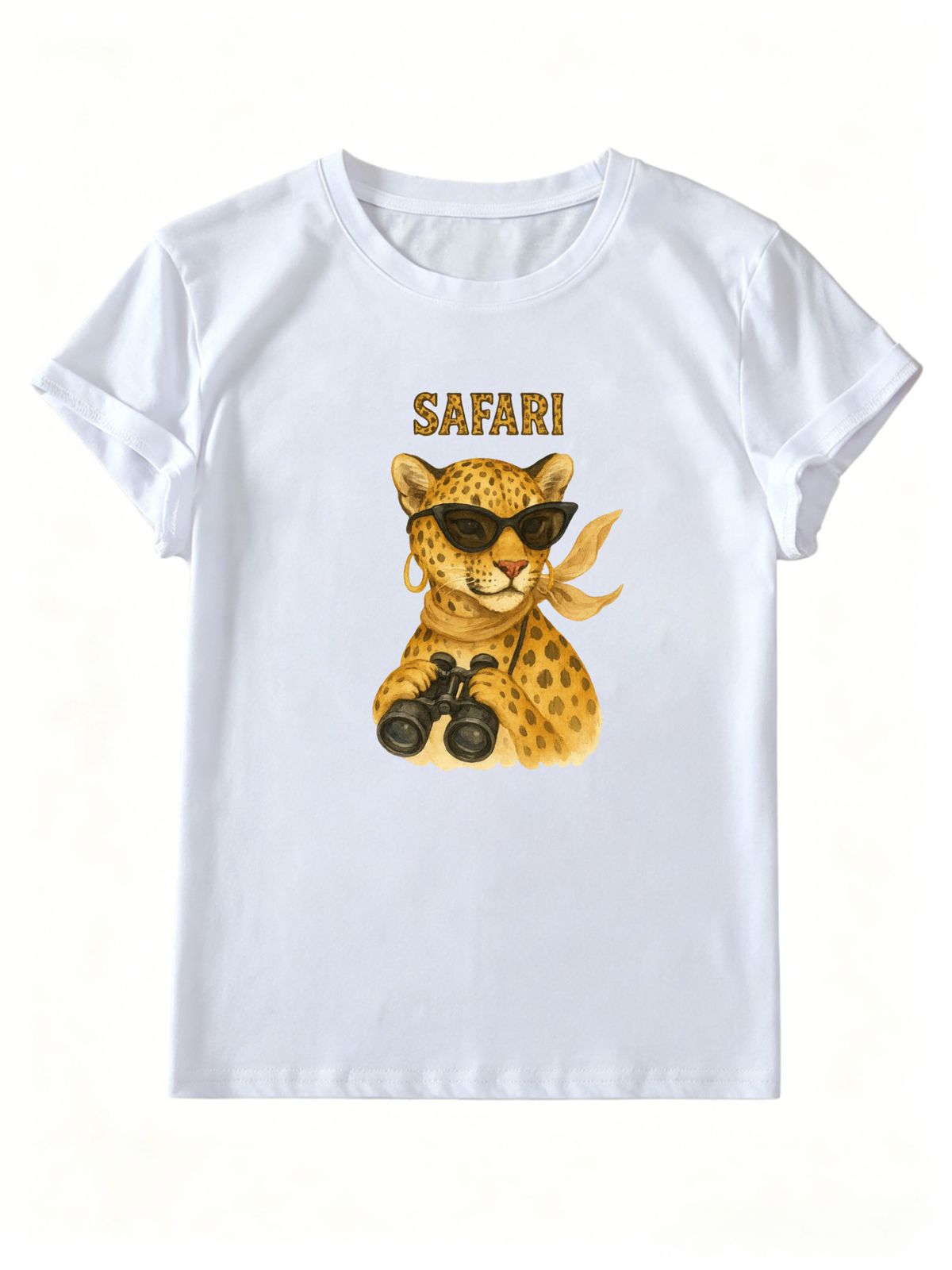 Safari Stylish Leopard Sunglasses Binoculars Graphic Women Short Sleeve Vacation T-Shirt_ecoleips.com