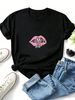 Pink Grills Lips Graffiti Slogan Print Y2K Graphic T-Shirt, Women Oversized Soft Cotton Tee, Trendy Hip Hop Daily Streetwear Top_ecoleips.com