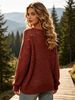 Rust Red Boat Neck Hollow Pit Rib Knit Sweater, Loose Lightweight Breathable Micro Hole Soft Skin-touch Long Sleeve Pullover_ecoleips.com