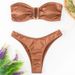 Satin Brown Strapless Bandeau Bikini Set Metal U Buckle High Cut Cheeky Two Piece Swimsuit Women Summer Beach Bathing Suit_ecoleips.com
