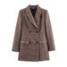 Women's Spring Longline Double-Breasted Houndstooth Blazer Coat – Classic European Style, Regular Fit, Long Sleeve, Versatile Streetwear_ecoleips.com