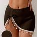 Women's Black Knitted Bikini Cover Up Dress Sexy Slit Seashell Starfish Tassel Decorations Beachwear_ecoleips.com