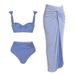 Women's Clothing Solid Color Three Piece Bikini Set High Waisted Slimming Cross Design Sexy Vacation Swimsuit Beach Dress_ecoleips.com