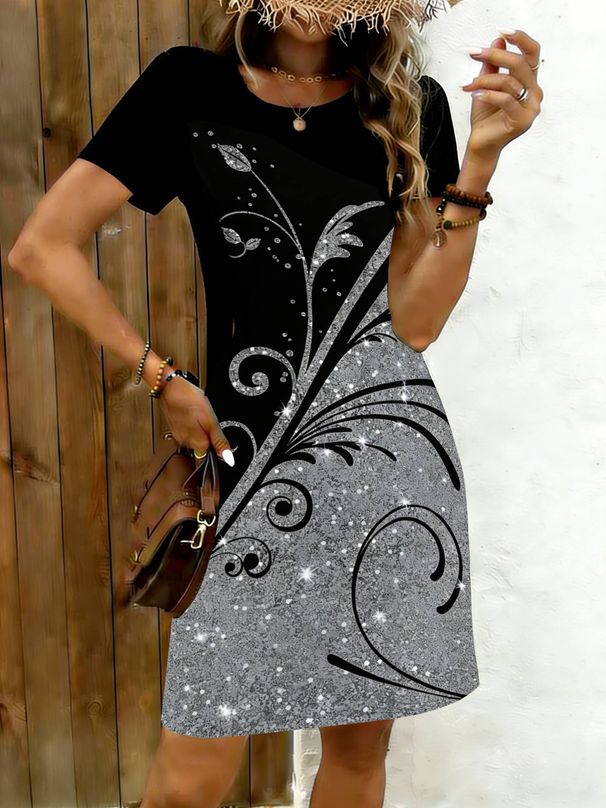 European And American Spring/summer Women's Casual Loose And Elegant Round Neck Printed Dress_ecoleips.com