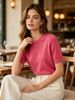 French Light Luxury Rose Pink Crew Neck Short Sleeve Knit Top_ecoleips.com
