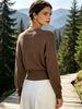 Coffee Brown Deep V Wrap Pit Rib Knit Sweater, Loose Lightweight Breathable Soft Skin-touch Long Sleeve Slim Waist Pullover_ecoleips.com