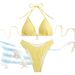 2025 New European American Style Textured Drawstring Tie-Up Beach Swimsuit Fresh Fashionable Bikini Women's Swimwear_ecoleips.com