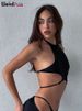 Weird Puss Hollow Straps 2 Piece Sets Woman Summer Sexy Solid Halter Backless Tops+Sequined Flared Pants Party Skinny Outfits_ecoleips.com