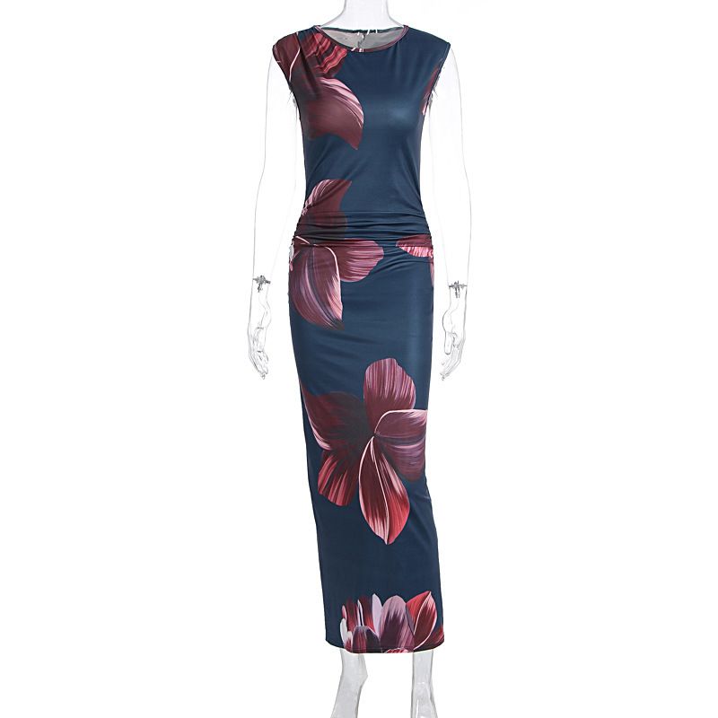 Trendy New Arrival Sleeveless Printed Bodycon Dress Elegant Temperament Slim Hip Wrap Dress For Women Fashion Clothing_ecoleips.com