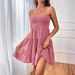 Women's Fashion Spaghetti Strap Smocked Bustier Mini Dress Blue Ruffled Tiered Swing Dress Summer Casual Vacation Beach Wear_ecoleips.com