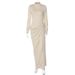 Blifanbo Elegant Turtleneck Sexy Maxi Dress Women Bodycon Ruched Irregular Slim Long Sleeve Autumn Fashion Club Party Long Dress_ecoleips.com