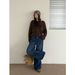 ICC Vintage Wash Pattern Flocked Slimming Straight-Leg Jeans For Women, Winter Style, Guangzhou Thirteen Lines 10580_ecoleips.com