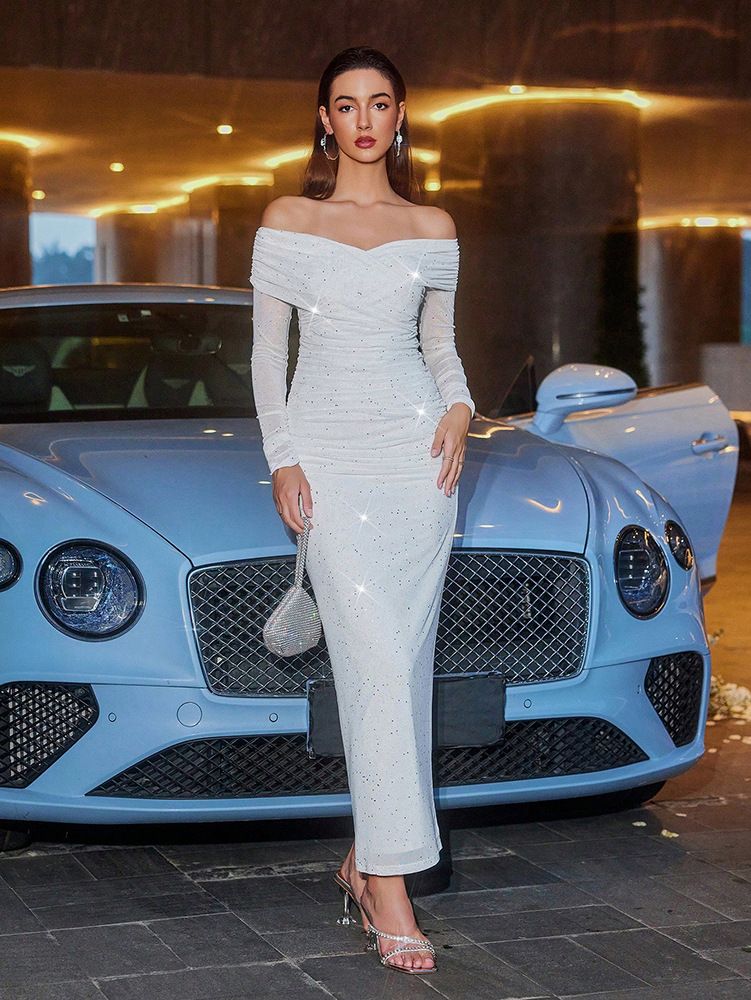 Women's Clothing Sexy Temperament Dress Tube Top Long Sleeve Mesh Toast Dress Long Dress_ecoleips.com