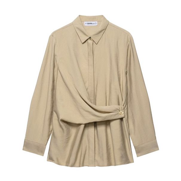 Aria Basics Aria Basics Cross-border European And American Women's Clothing Hot-selling Item Gold Button-decorated Double-breasted Shirt +_ecoleips.com