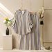 Women's Clothing Women's Striped Print V-Neck Top & Lounge Pants Set – Trendy Fall/Winter Outfit_ecoleips.com
