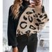 Women's Sexy Off-Shoulder Leopard Print High Neck Knit Sweater - Fall/Winter Fashion Pullover With Patchwork Design_ecoleips.com