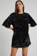 2025 Spring/Summer New Women's Fashion Mid-Length Asymmetrical Shoulder Sequin Dress Gown_ecoleips.com