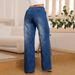 Cross-Border European And American Stretch Drawstring Elastic Waist Straight Wide-Leg Women's Mid-Waist Denim_ecoleips.com