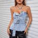 Women's Clothing Ins Sexy Backless Hot Girl Tube Top Denim Top_ecoleips.com