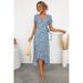 Summer New Style Women V Neck Short Sleeve Printed Tie Waist Open Front Cardigan Dress Fashion Womenswear Outfit_ecoleips.com