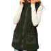 Women's hooded sleeveless zipper mid-length solid color fleece vest with adjustable waist_ecoleips.com