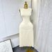 French Style Elegant Beaded Sleeveless Dress For Women, Summer Slim Knitted Vest Long Dress_ecoleips.com