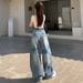 Wholesale American Retro High-waisted Straight Wide-leg Curved Jeans For Women, Spring Collection, Loose-fitting,_ecoleips.com