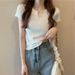 ng2510292 Summer Cropped Solid Color Short-sleeve T-shirt, Feminine Foreign Trade Women's Fashion, Trendy Small V-neck, Short_ecoleips.com