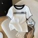 Women's Clothing Short Sleeved Round Neck Contrast Color T Shirt Top Sweater_ecoleips.com