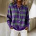 European American Cross-border Independent Site Women's Casual Loose-fitting Autumn And Winter Plaid Long-sleeve_ecoleips.com