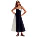 Elegant Fashion Patchwork Color Sling Dress Vacation Style Comfortable Breathable Women Casual Holiday Beach Dress_ecoleips.com