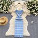2025 New Summer Sexy Women Sleeveless Strap Knitted Dress Spaghetti Striped Printing Elastic Bodycon Slim Maxi Long Dress_ecoleips.com