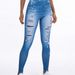 Women's Clothing Sports Ripped High Elastic Imitation Denim Pants Hip Lifting And Abdomen Tightening Elastic Running Outerwear Fitness Casual Pants_ecoleips.com