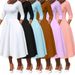 Elegant U-Neck Pocket Maxi Dress for Women A-Line Dress with Flowy Hem in Solid Colors Pink Purple Deep Orange White Black Blue_ecoleips.com